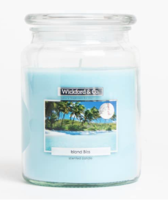 WICKFORD & CO Large Scented Candle in Glass Jar Burns UP to 95 Hours. 15cm 450g (Island Bliss)